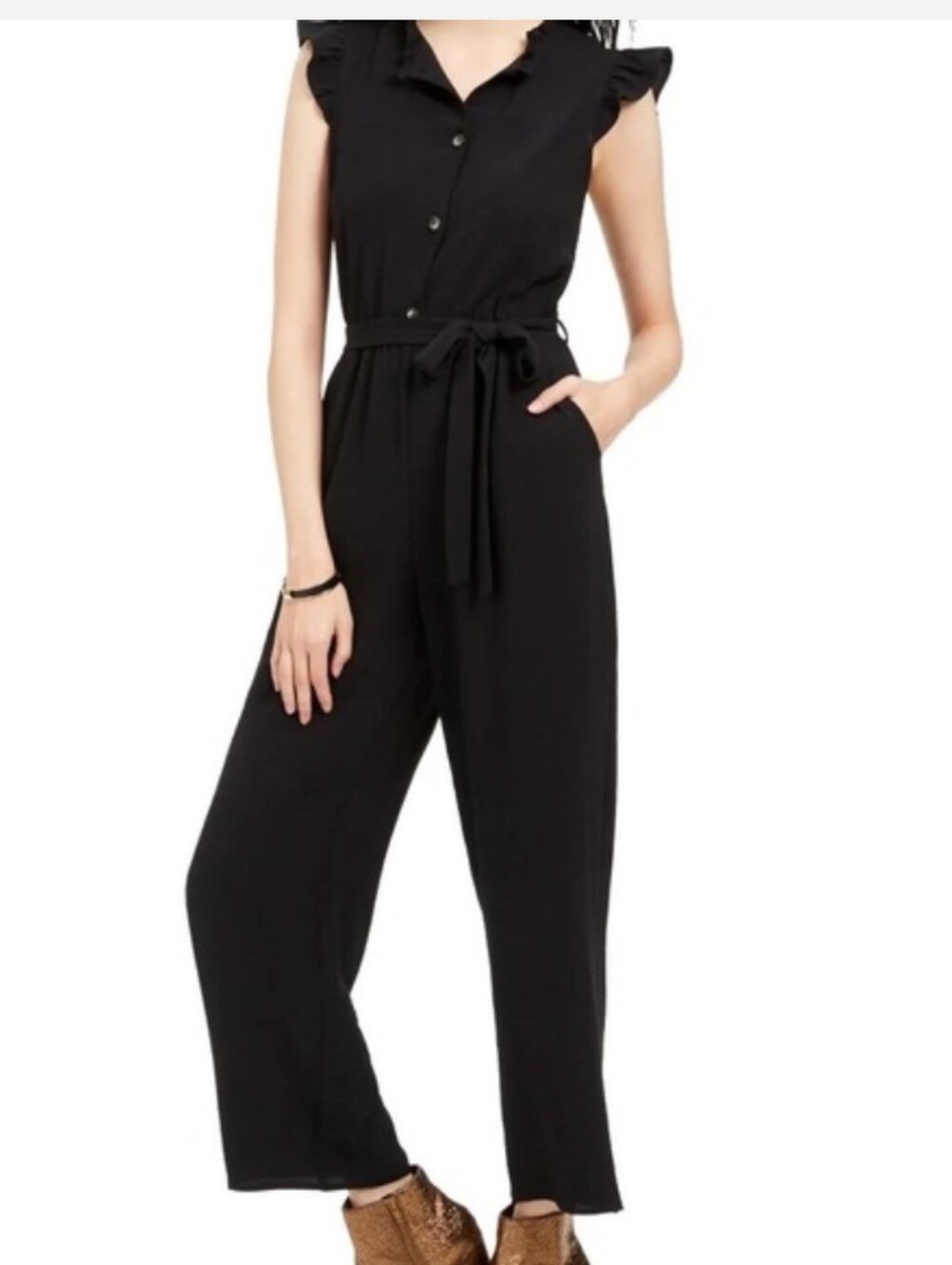 Monteau Los Angeles Women's Black Sleeveless Button Front Jumpsuit Small
